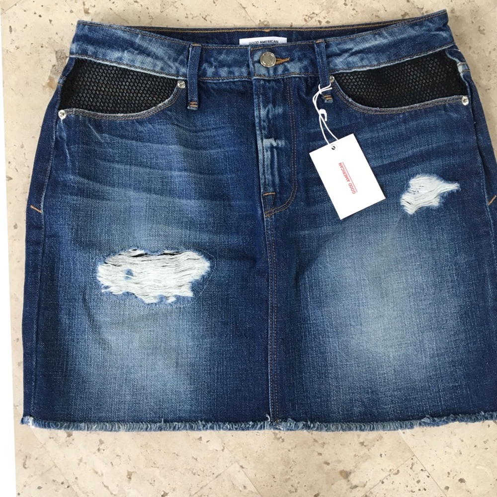 Good American Fishnet Denim Mini Skirt - Picture 3 of 7